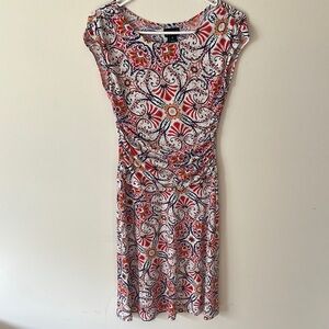 Enfocus Studio Red and White Ruched Sheath Midi Dress